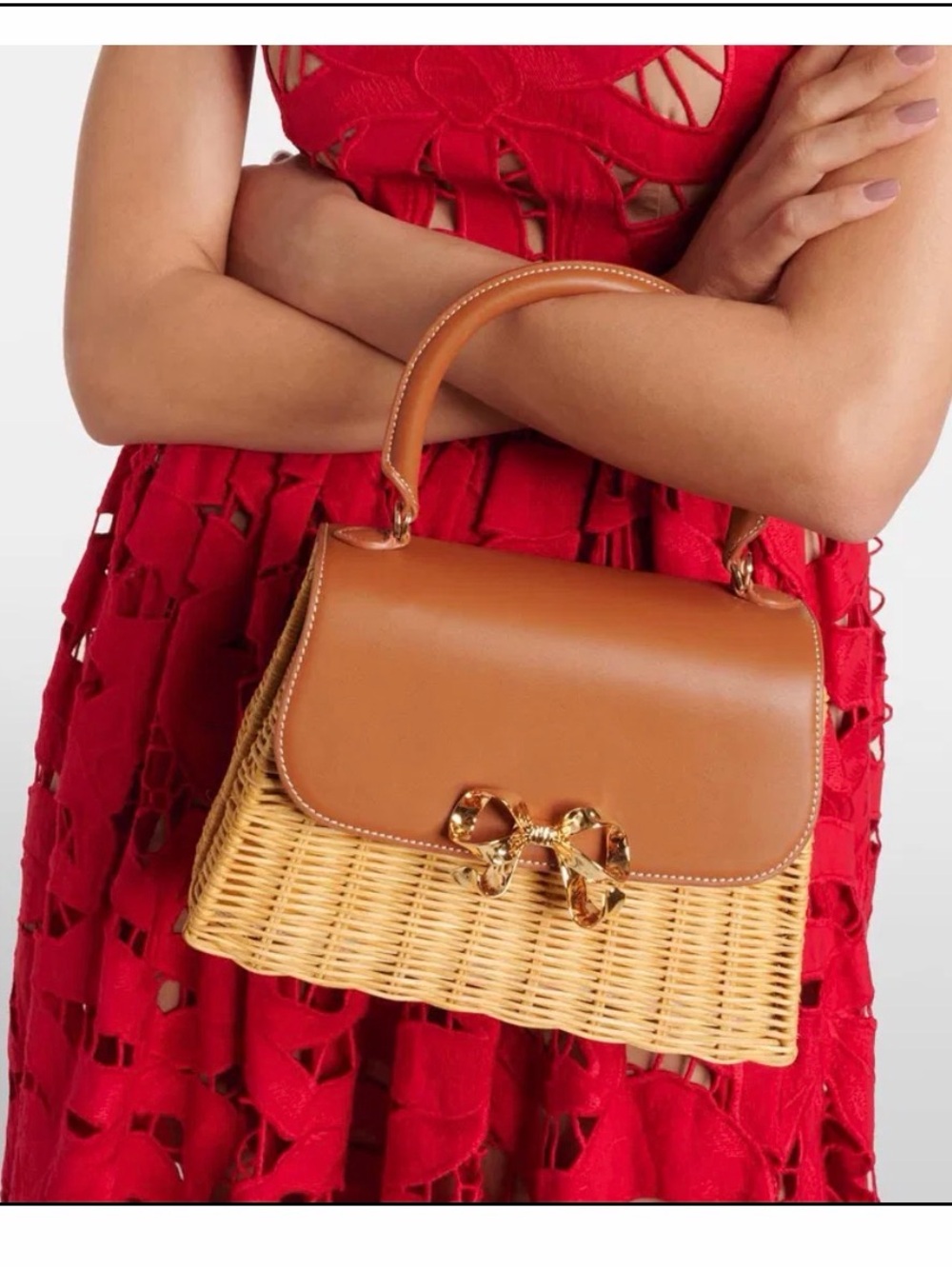 New Self portrait Rattan and leather bag